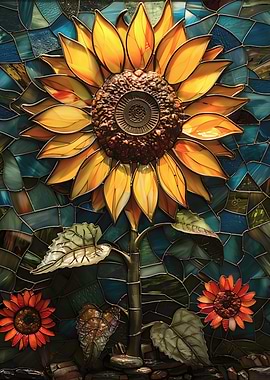 Stained Glass Sunflower Mosaic
