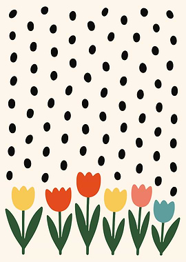 Minimalist Floral Pattern with Polka Dots