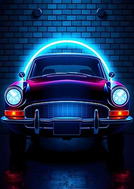 Retro Car with Neon Glow