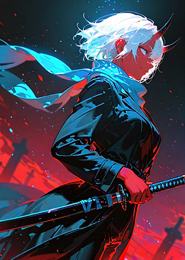 Crimson Oni Wanderer in Neon Ash