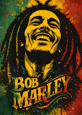 Bob Marley Portrait with Rasta Colors