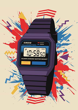 Retro Casio Watch with Abstract Background