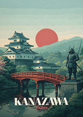 Kanazawa Castle and Samurai Statue