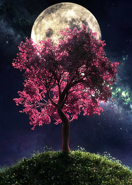 Magical Tree Under the Moon