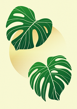 Monstera Leaves on Abstract Background