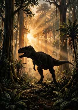 Dinosaur in a Sunlit Jungle