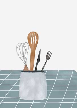 Kitchen Utensils in a Holder