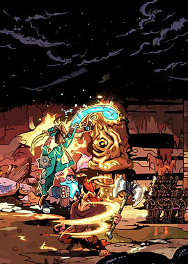 Fantasy characters in battle