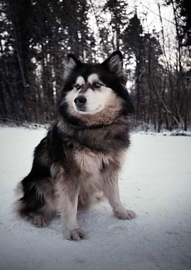 Alaskan Malamute in Snowy Forest