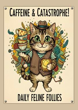 Caffeine & Catastrophe Cat Poster