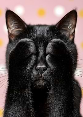 Black cat covering its face