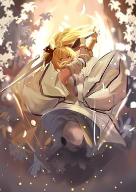 Girl with Sword and Flowers