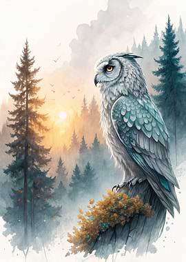 Majestic Owl in Misty Forest