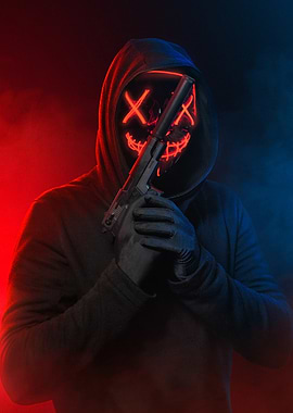 Person in Purge Mask with Gun