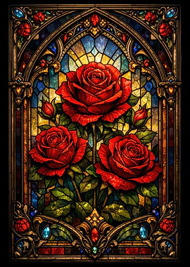 Stained Glass Red Roses
