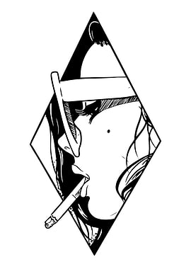Woman Smoking in Diamond Frame