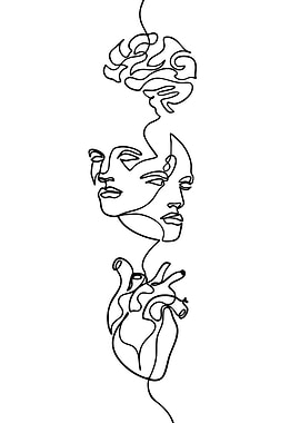 Abstract Brain, Face, and Heart Line Art