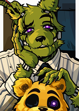 Springtrap holding Golden Freddy plush