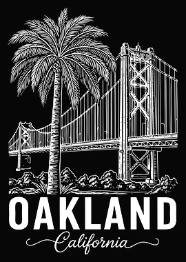 Oakland California Bridge and Palm Tree