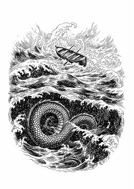 The Serpent's Wake (The Encounter) Sea Serpent Attacks Rowboat