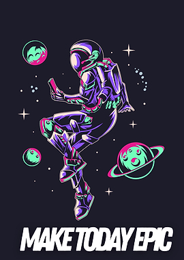 Astronaut with Phone in Space