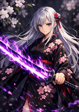 Anime Girl with Fiery Katana