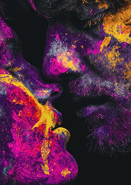 Colorful Neon Couple Kissing Portrait