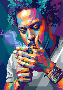 Man lighting a cigarette in pop art style