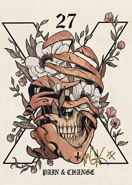 MGK Skull with Flowers and Ribcage