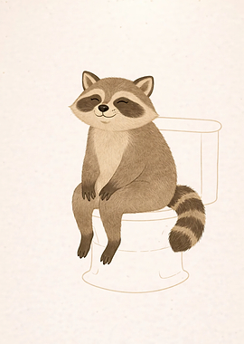 Raccoon Sitting on Toilet