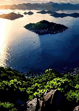 Serene Island Village at Sunrise