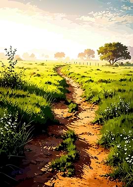 Path through a sunlit meadow