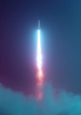 Rocket Launching into Foggy Sky