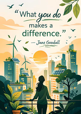 Eco-friendly city with inspirational quote