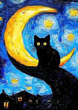 Black Cat on Crescent Moon
