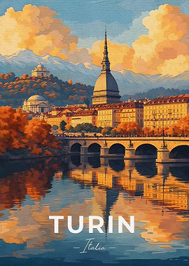 Turin, Italy Cityscape with River Reflection