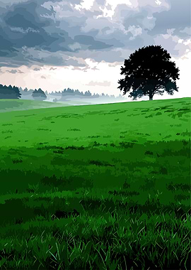 Lone Tree on a Grassy Hill