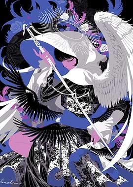 Angel Warrior with Sword and Crows