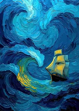 Ship Sailing Through Stormy Seas