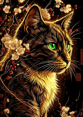 Majestic Cat Amidst Cherry Blossoms