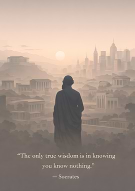 Socrates overlooking ancient and modern city