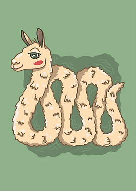 Llama Snake Hybrid Cartoon