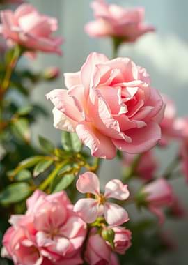 Delicate Pink Roses in Soft Sunlight