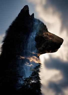 Wolf Double Exposure Nature Scene