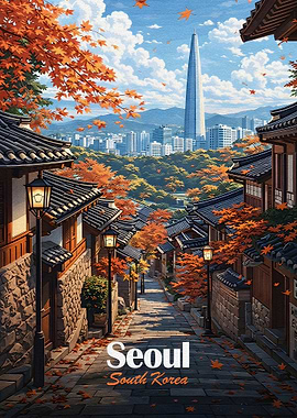Seoul Autumn Street Scene