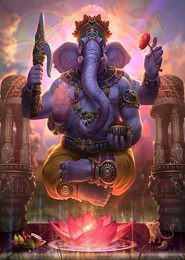 Ganesha with Lotus and Mouse