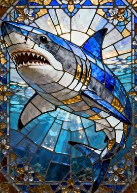 Stained Glass Shark Art