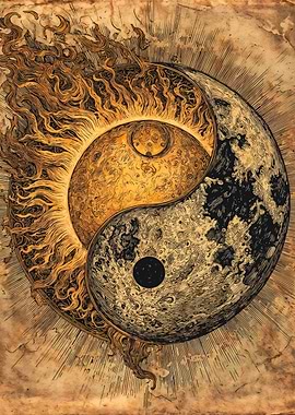 Vintage Sun Moon Yin Yang Art