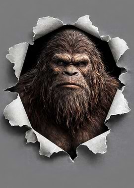 Bigfoot Peeking Through Torn Paper
