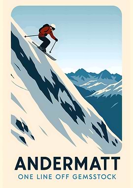 Andermatt One Line Off Gemsstock Ski Poster